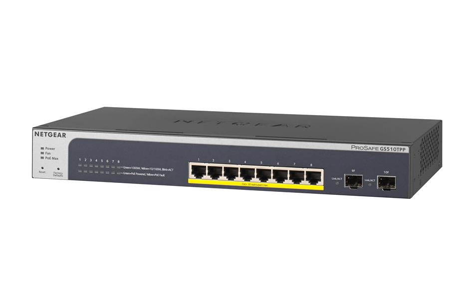 Netgear GS510TPP Managed L2/L3/L4 Gigabit Ethernet (10/100/1000) Zwart Power over Ethernet (PoE)