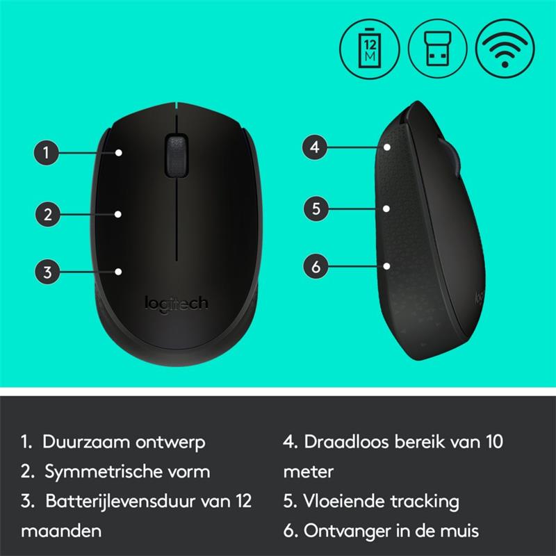 Logitech M171 muis RF Draadloos Optisch 1000 DPI Ambidextrous