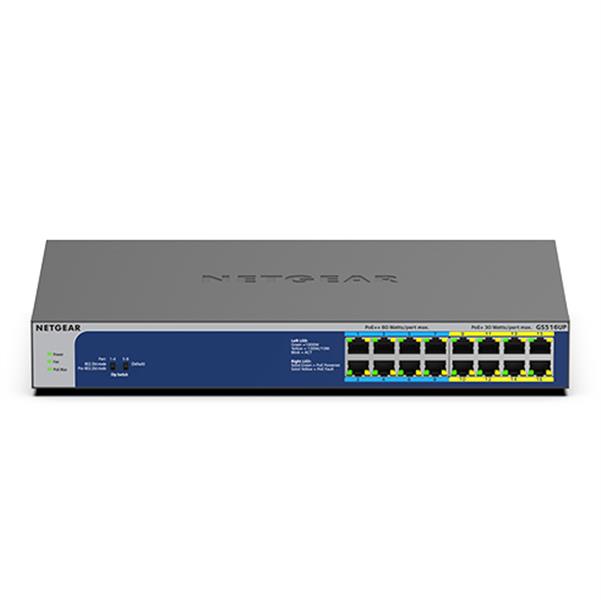 Netgear GS516UP Unmanaged Gigabit Ethernet (10/100/1000) Grijs Power over Ethernet (PoE)